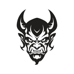 angry devil, vintage logo line art concept black and white color, hand drawn illustration