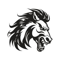 angry colt, vintage logo line art concept black and white color, hand drawn illustration