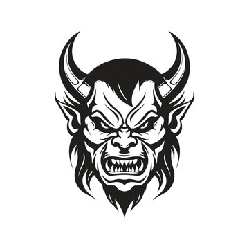 angry devil, vintage logo line art concept black and white color, hand drawn illustration