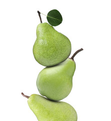 Three fresh ripe pears on white background