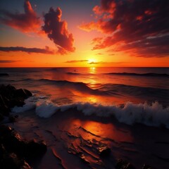 Fototapeta na wymiar Beautiful sunset over the sea. Colorful sunset over the sea. Generative Ai