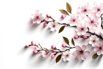 Cherry Blossom Petals Side Border in White Background - Generative AI
