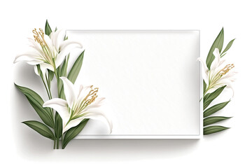 Lily Flower Border on a Blank White Frame - Generative AI
