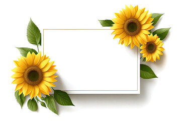 Sunflower Border on a Blank White Frame - Generative AI
