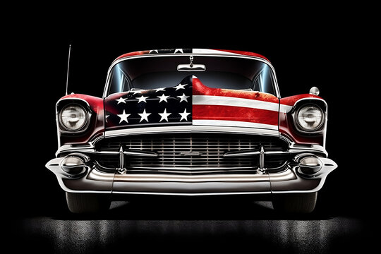 Oldtimer mit USA Flaggen Lackierung / Coole Auto Illustration / ai-generiert