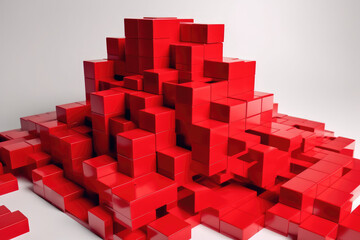 A 3D shape made of many red cubes on a white background.
