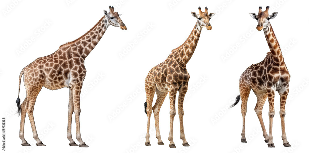 Wall mural giraffe set isolated on transparent background - generative ai
