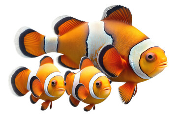 Clownfish Family Isolated on Transparent Background - Generative AI

