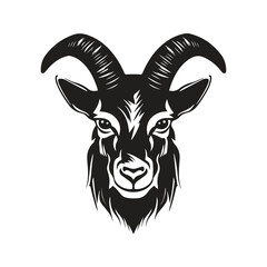 angry goat, vintage logo line art concept black and white color, hand drawn illustration