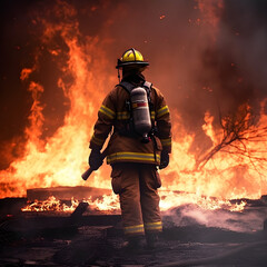 Naklejka premium firefighters in fire