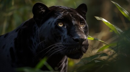 Naklejka na ściany i meble Sleek Black Panther Prowling AI Generated Generative AI