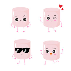 Vector illustration of marshmallow character with various cute expression, cool, set of marshmallow isolated on white background, simple minimal style, cute for mascot collection, emoticon, funny