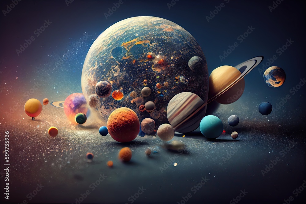 Poster tilt shift view of the solar system cosmic beautiful miniature. generative ai aig15.