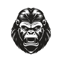 angry gorilla, vintage logo line art concept black and white color, hand drawn illustration