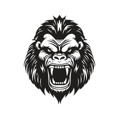 angry gorilla, vintage logo line art concept black and white color, hand drawn illustration