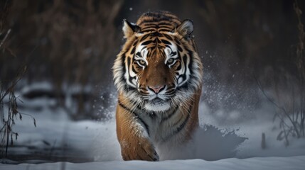 Fototapeta na wymiar Magnificent Siberian Tiger in Snow AI Generated Generative AI