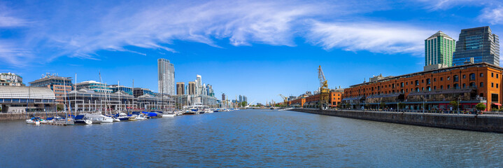 Argentina, Buenos Aires, skyline and cityscape of Puerto Madero, a waterfront Rio De La Plata.