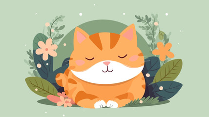 Cute cat vector illustration with a flat cartoon design.