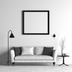 Square Black Frame Mock Up for Art, Photos, and Posters, on White Wall with Modern Accessories - Generative AI