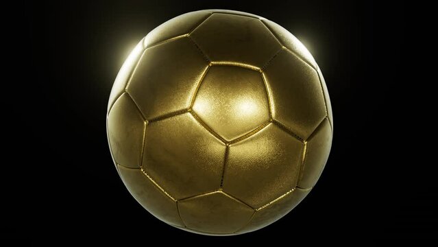 3D Gold Soccer Ball spinning with ID alpha matte, looping, isolated