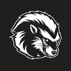 angry skunk, vintage logo line art concept black and white color, hand drawn illustration
