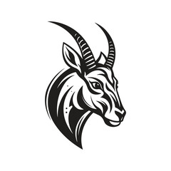 angry springbok, vintage logo line art concept black and white color, hand drawn illustration