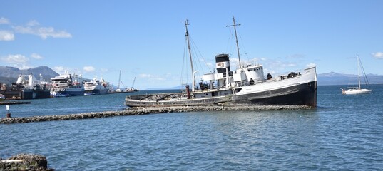 Fototapeta premium The shipwreck of Saint Christopher in the harbour of Ushuaia, Argentina