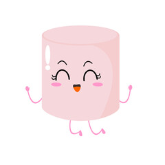 Vector illustration of marshmallow character with curious cute expression, cool, funny, marshmallow isolated on white background, simple minimal style, for mascot collection, emoticon. happy jump