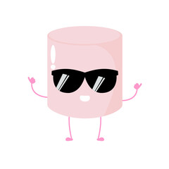 Vector illustration of marshmallow character with curious cute expression, cool, funny, marshmallow isolated on white background, simple minimal style, for mascot collection, emoticon. ok. sunglass