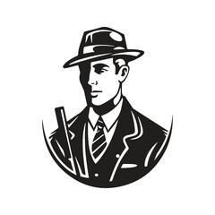 assistant, vintage logo line art concept black and white color, hand drawn illustration