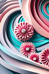 pastel color, 3d mural illustration wallpaper with flowers and circles