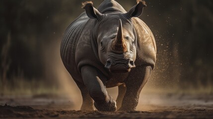 Mighty Rhino Roaming Wild Landscape AI Generated Generative AI