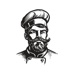 awesome chef, vintage logo line art concept black and white color, hand drawn illustration