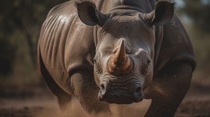 Fototapeta na wymiar Mighty Rhino Roaming Wild Landscape AI Generated Generative AI