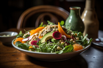 Embrace Freshness: Captivating Photo of Vibrant Salad in a Trendy Cafe