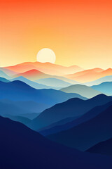 Naklejka na ściany i meble Aerial view, mountains under sunset.