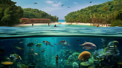 Landscape of tropical island from ocen