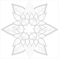 Decorative Abstract Flowers in Black for adult colouring page Isolated on White Background.-vector