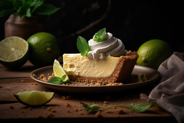 Tempting Slice of Key Lime Pie: A Tangy Delight with Whipped Cream