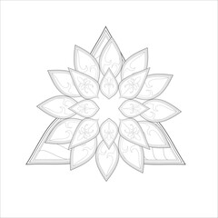 Decorative Abstract Flowers in Black for adult colouring page Isolated on White Background.-vector