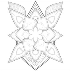 Decorative Abstract Flowers in Black for adult colouring page Isolated on White Background.-vector