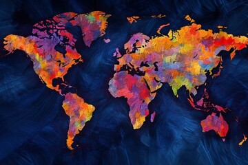 Mapa Świata abstrakcyjny kolorowy akrylowy obraz Generative AI - obrazy, fototapety, plakaty