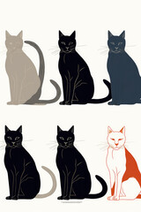 Cats in different shapes on a white background.