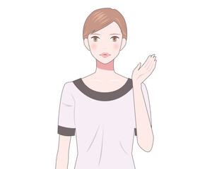 片手を上げている女性のイラスト　エステティシャン