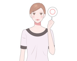 丸印を持った女性のイラスト　エステティシャン