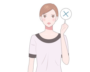 バツ印を持った女性のイラスト　エステティシャン