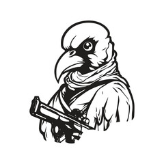 bird gunner, vintage logo line art concept black and white color, hand drawn illustration