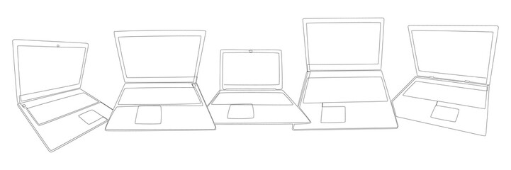 One continuous line of Laptops. Thin Line Illustration vector portable computer concept. Contour Drawing Creative ideas.