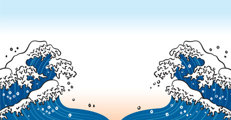 海　波　横長背景イラスト素材
