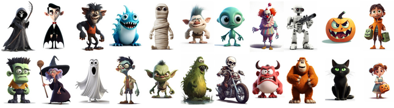 22 Halloween Monsters and Characters, cartoon, Illustration